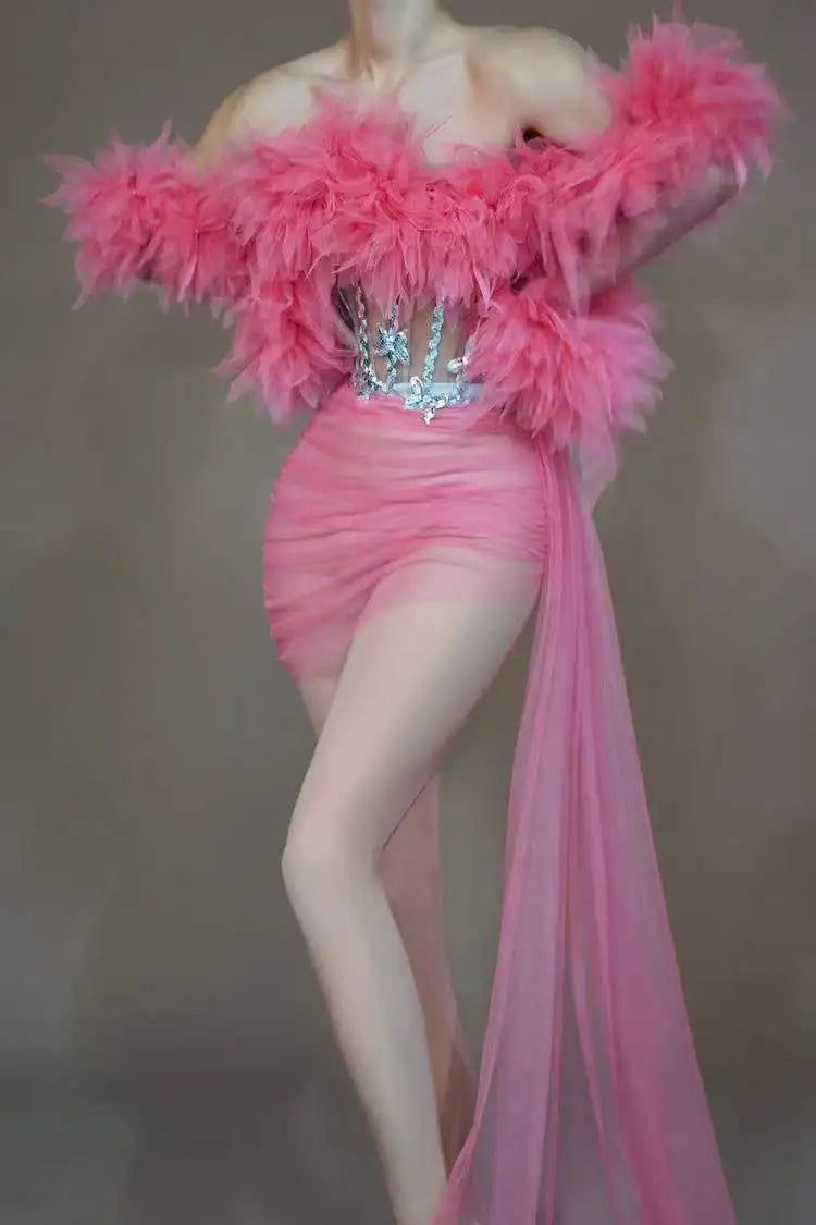 Red Mesh Sequins Pcs Set Dress Cheerleading Las