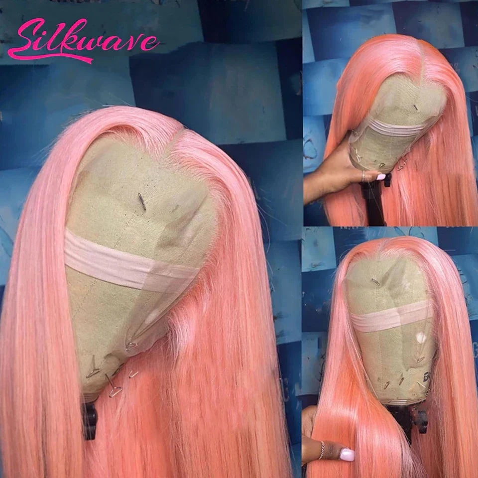 Pink Lace Front Wig Human Hair Wig 13X6