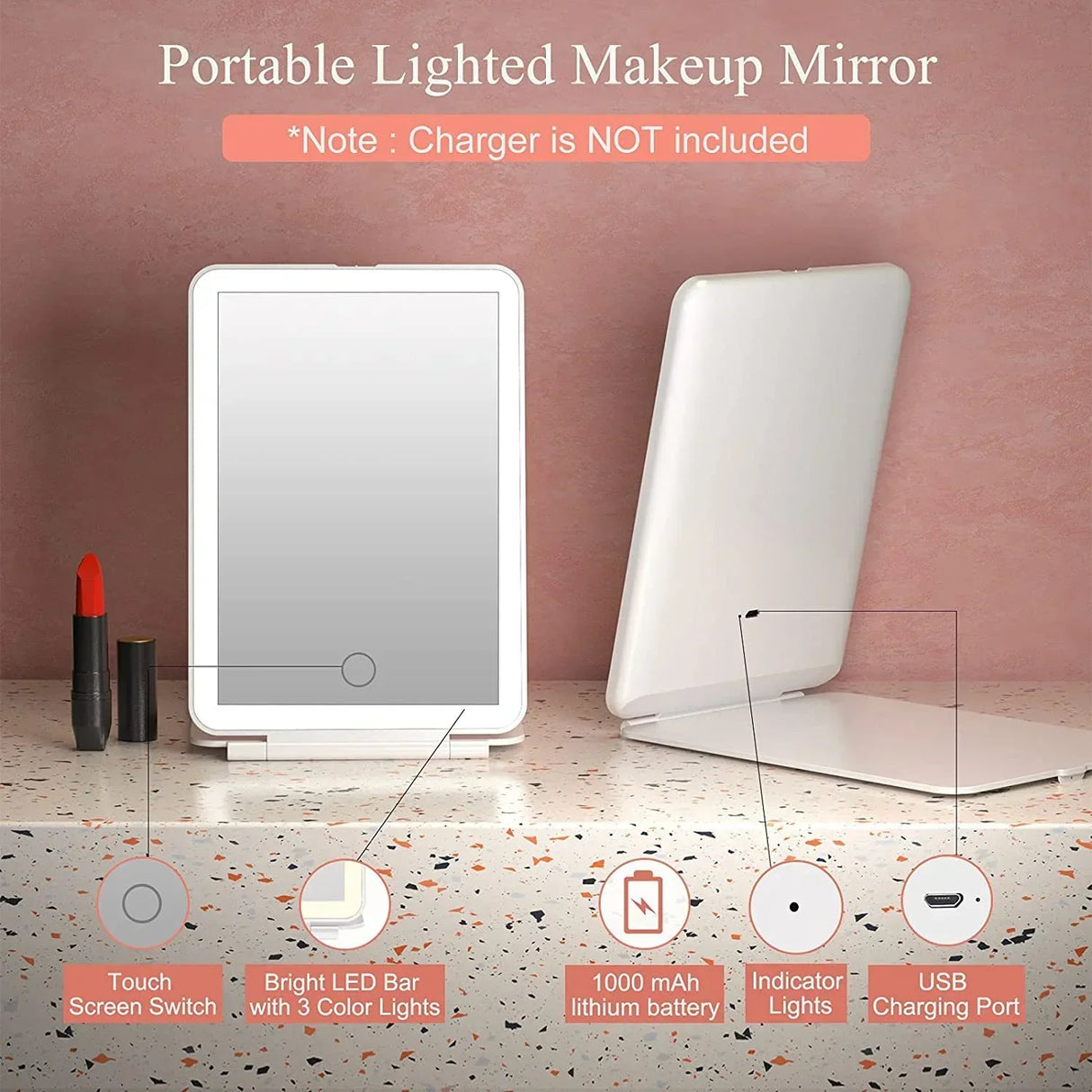 Led Foldable Travel Makeup Mirror Colors Light Modes