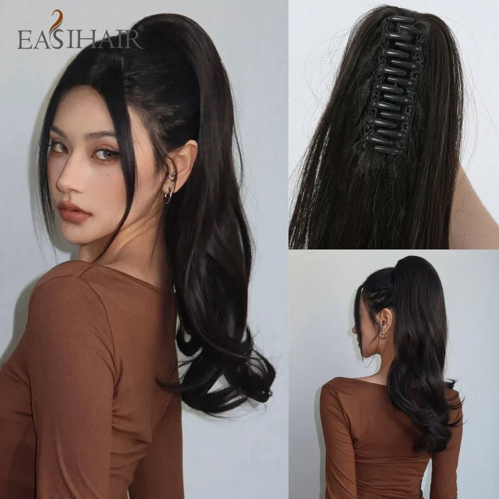 Synthetic Ponytail Pink Long Wavy Claw Clip Ponytail