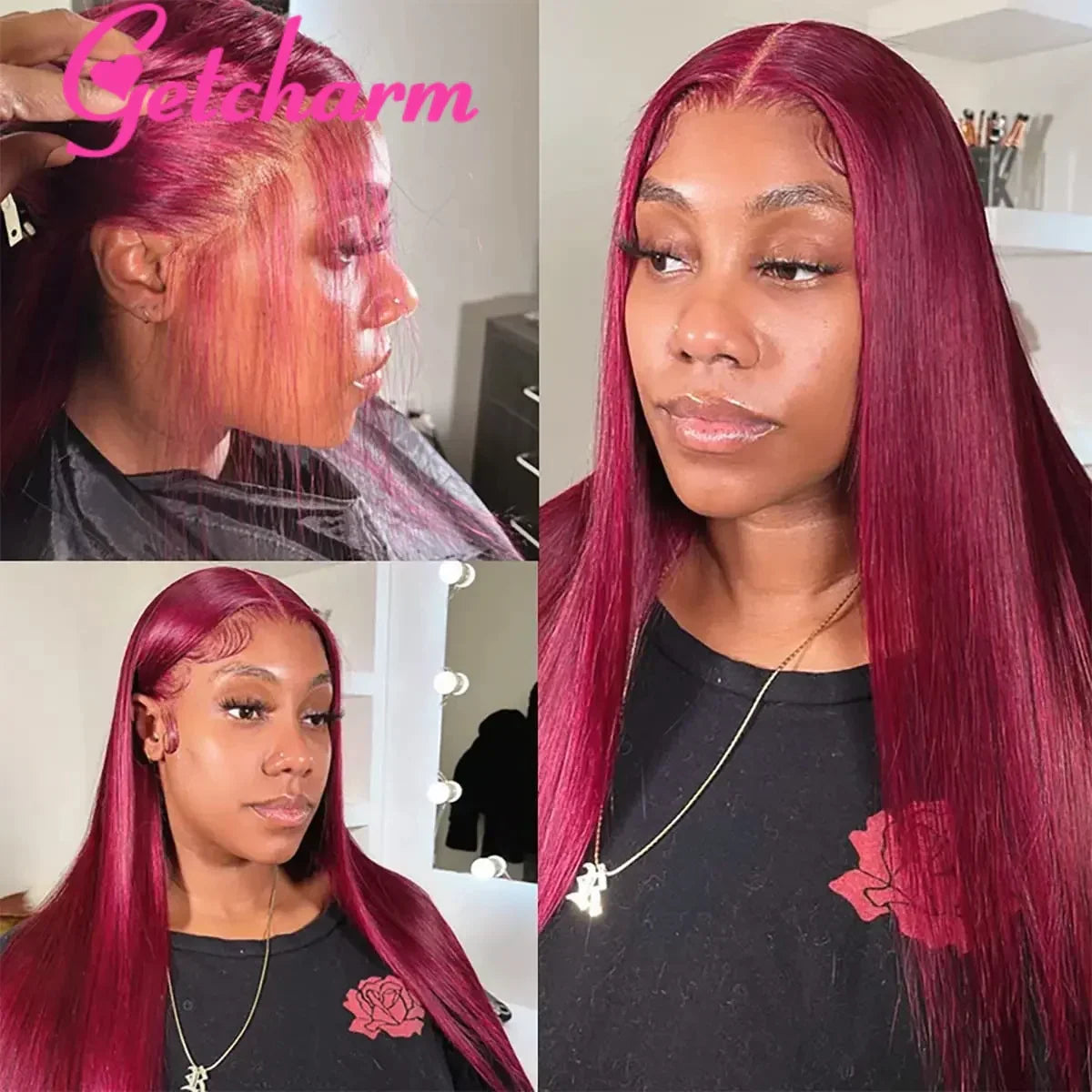 Burgundy Straight X Lace Front Human Hair