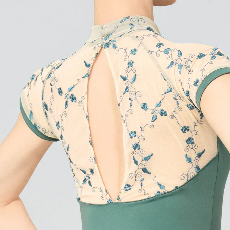 Women Ballet Leotards Stand Collar Embroidery Gymnastics Leotards