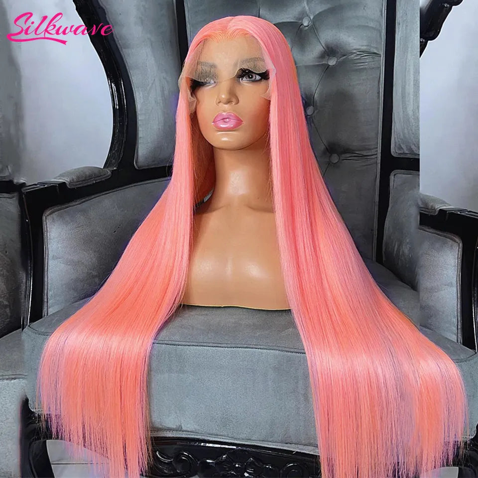 Pink Lace Front Wig Human Hair Wig 13X6
