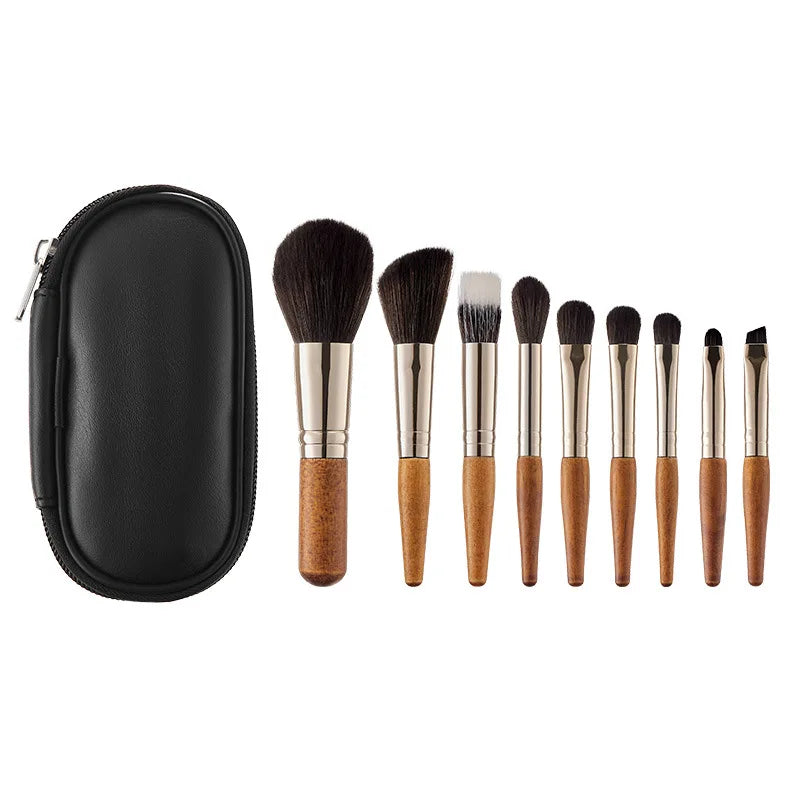 Mini Cosmetic Brush Set - Short Handle Powder, Blusher, and Eyeshadow Brushes