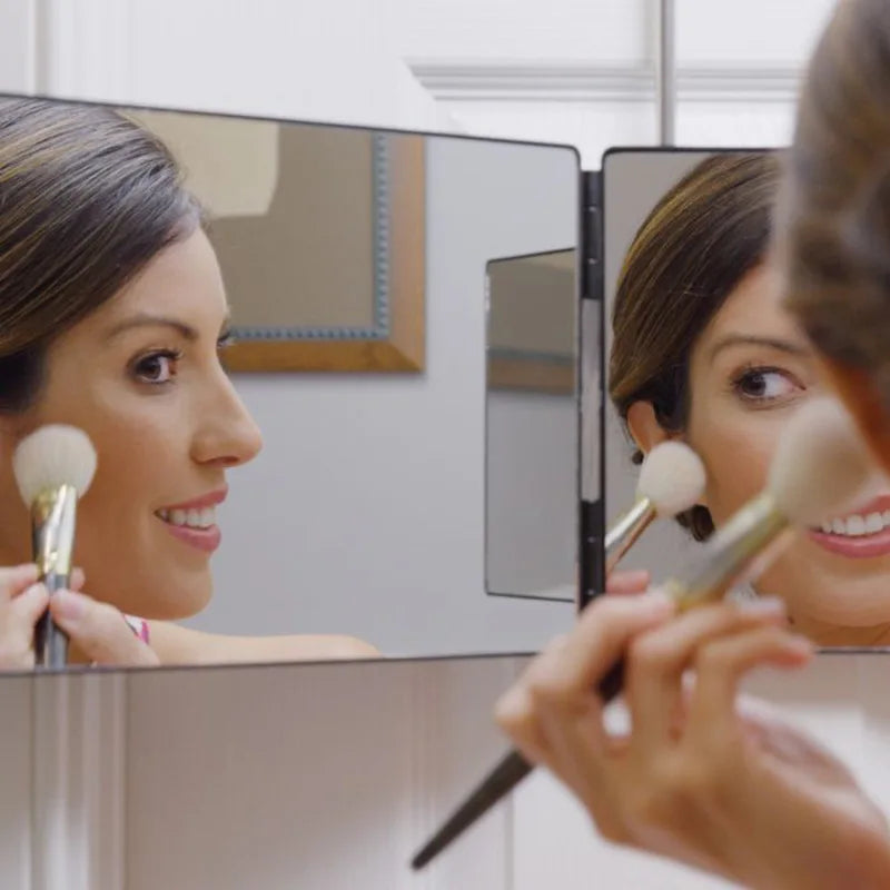 White Retractable Adjustable Hanging Three Mirrors Makeup Folding