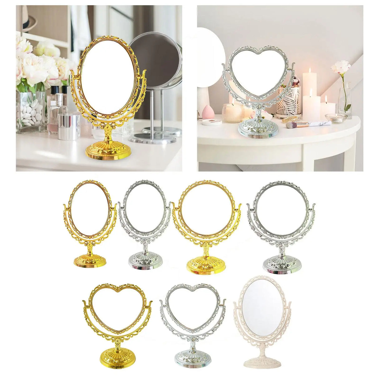 Tabletop Makeup Mirror Elegant Decorative Degree Rotation Desktop