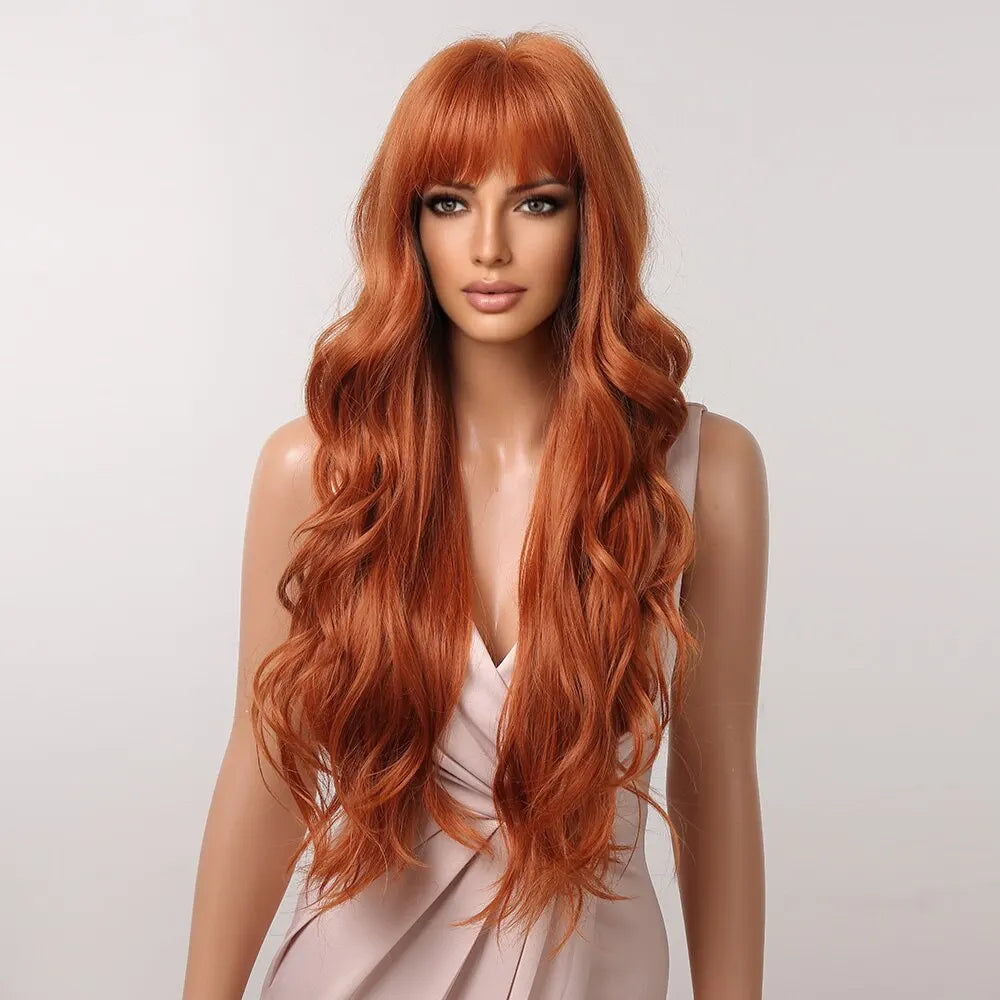 Ginger Curly Synthetic Wigs For Women Long Natural
