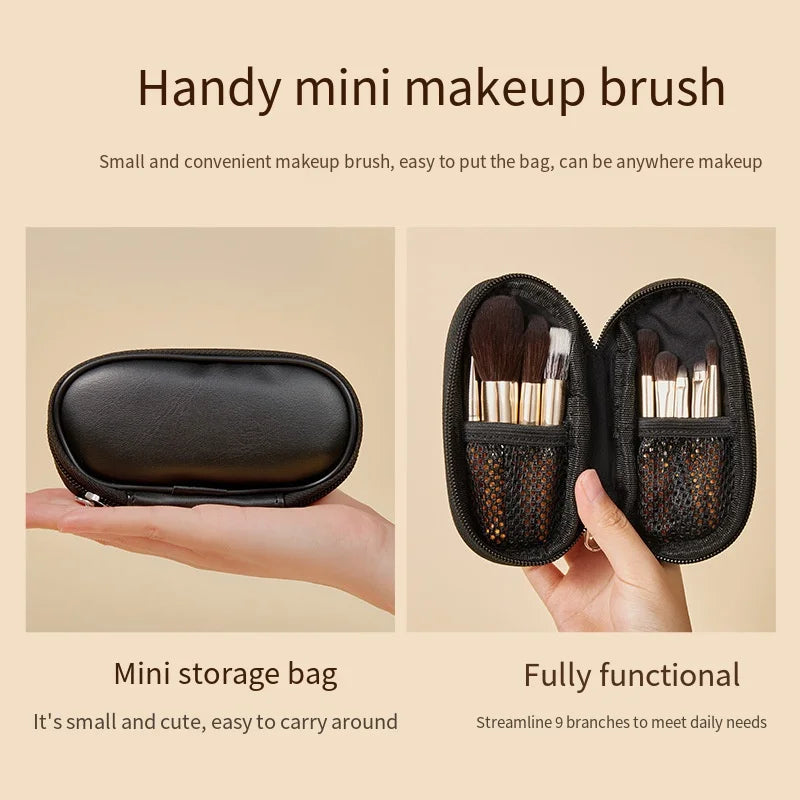 Mini Cosmetic Brush Set - Short Handle Powder, Blusher, and Eyeshadow Brushes