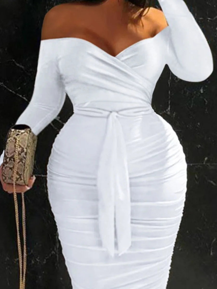 Lw Sxy Off The Shoulder Ruched Bodycon Dress