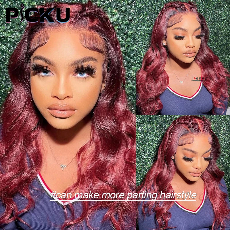 Red Lace Front Human Hair Wigs Burgundy