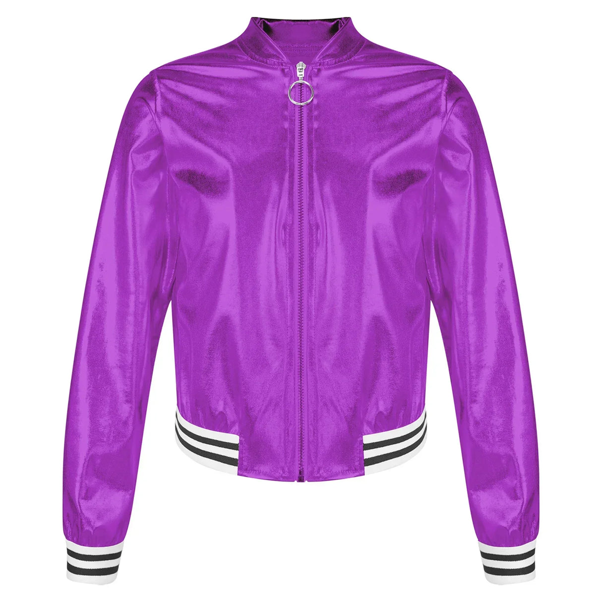 Kids Girls Shiny Baseball Jacket Bolero Disco Blazer