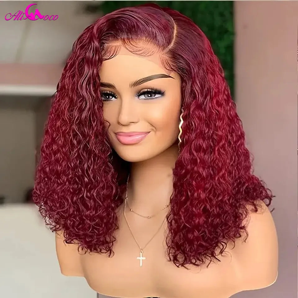 Density Short Burgundy Red Kinky Curly Bob Wig