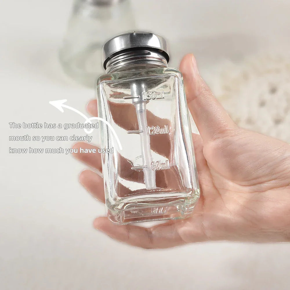 Nail Refillable Glass Bottles Empty Press Pump Dispenser