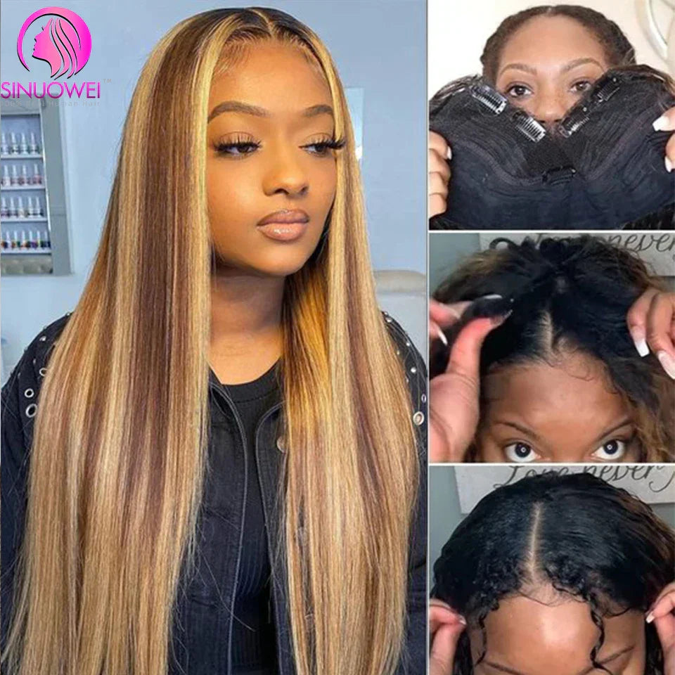 Sinuowei Highlight Wig V Part Wig Human Hair