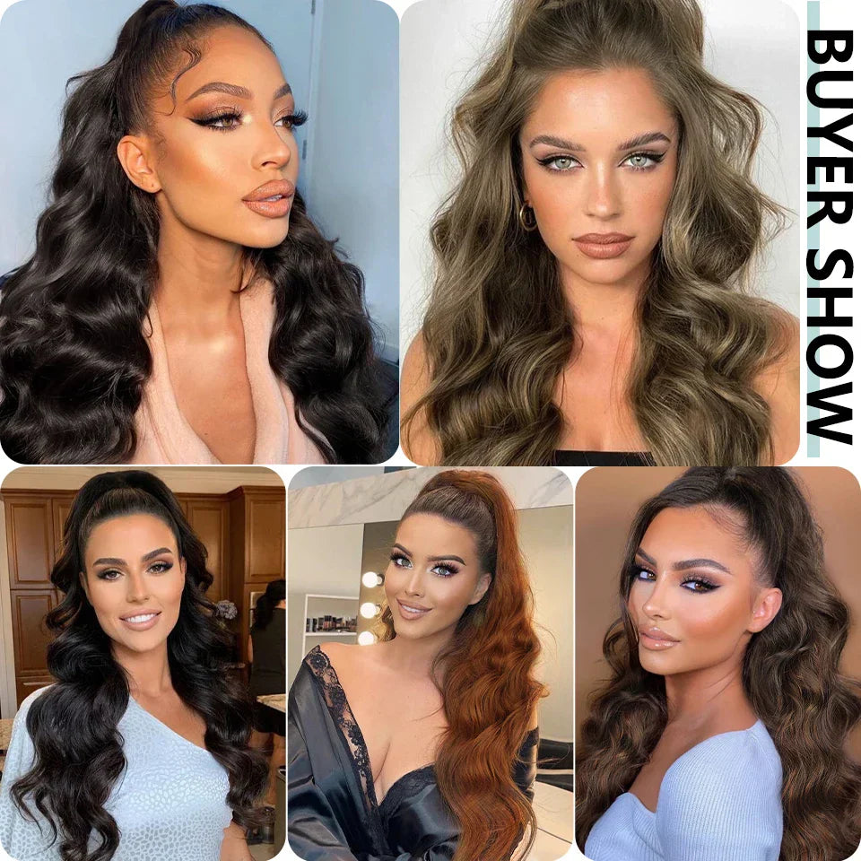 Vigorous Synthetic Long Body Wavy Drawstring Ponytail For