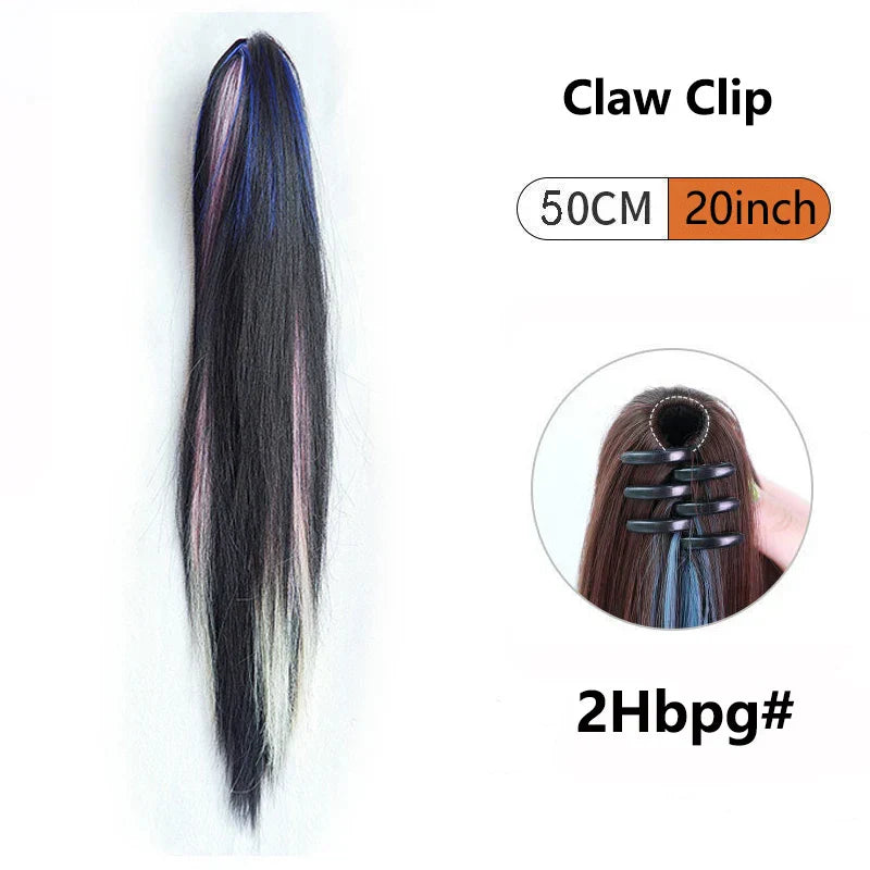 Ombre Color Straight Claw Clip On Ponytail Hair