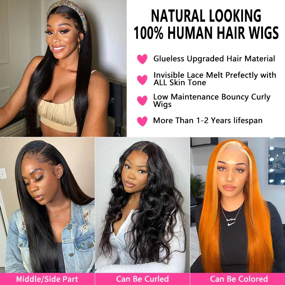 Straight Hd Lace Front Wig Brazilian Glueless Frontal