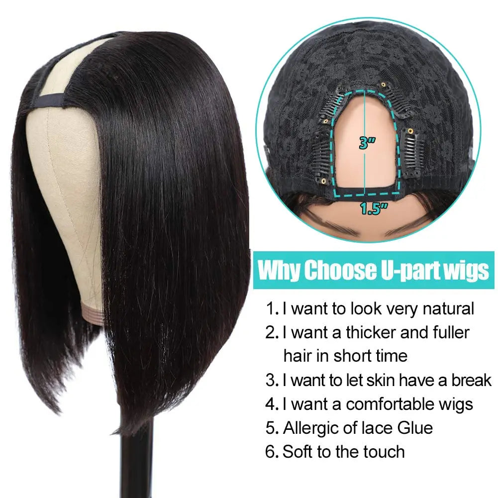 U Part Wig Straight Bob Human Hair Wigs