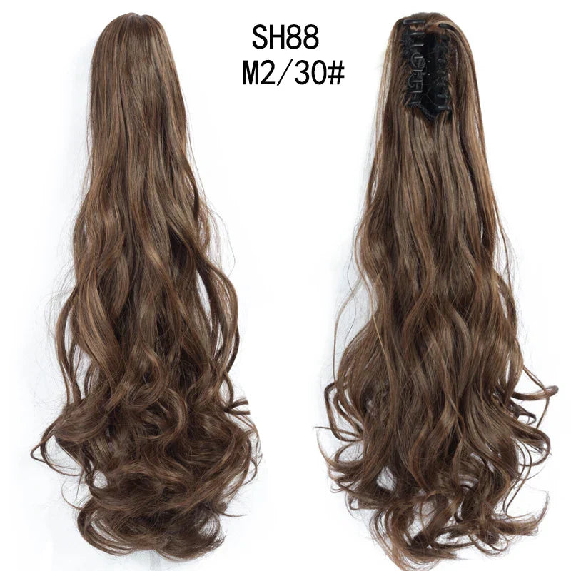 Synthetic Long Wavy Claw Clip On Ponytail Drawstring