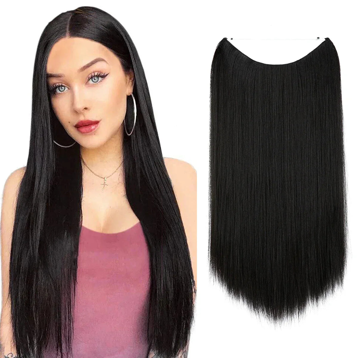 Synthetic Hair Extension No Clip Natural Hair Piece