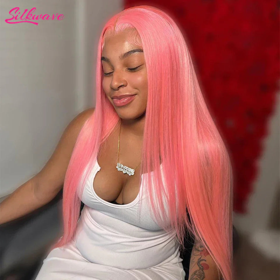 Pink Lace Front Wig Human Hair Wig 13X6