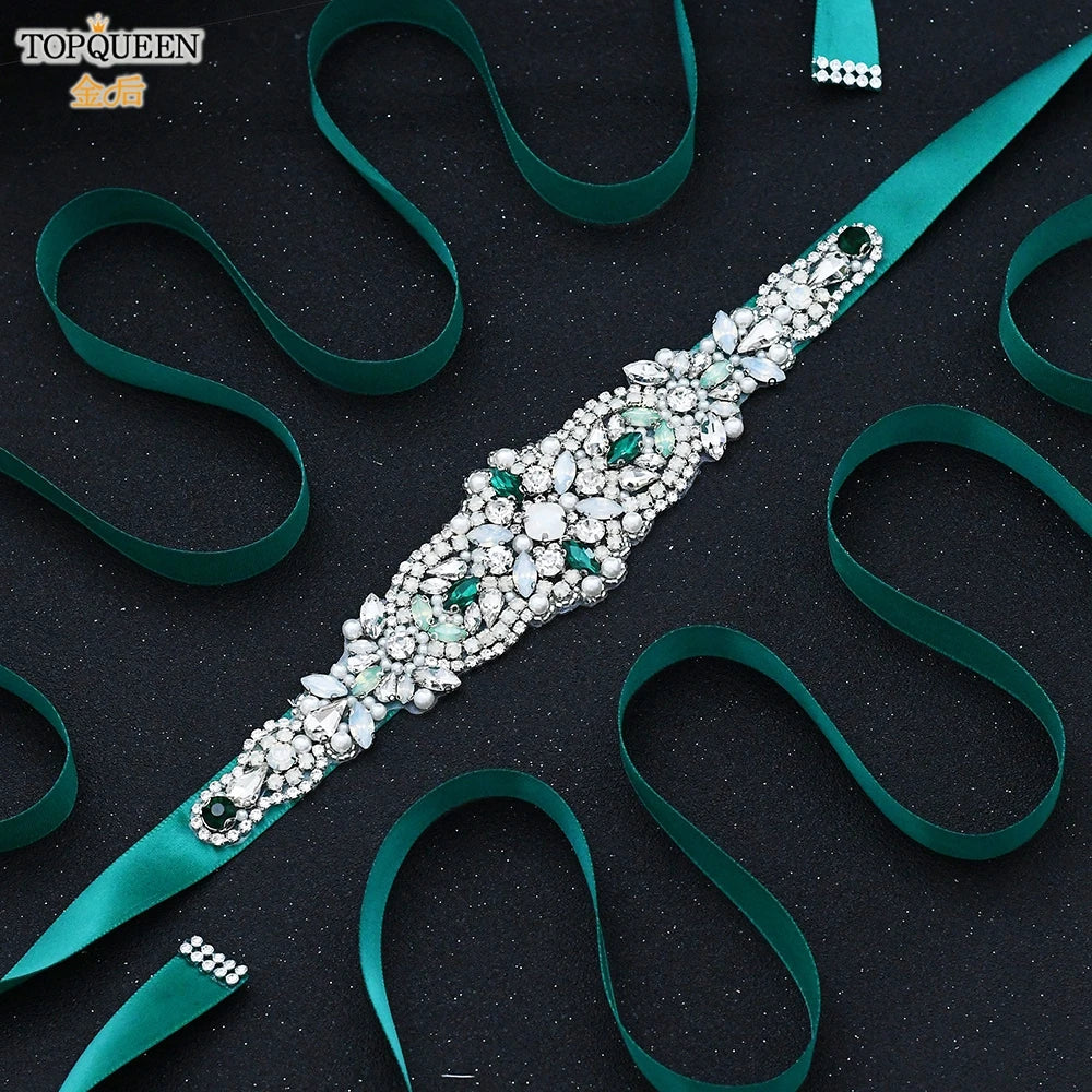 Topqueen Multiple Styles Green Belt With Diamonds Bridal