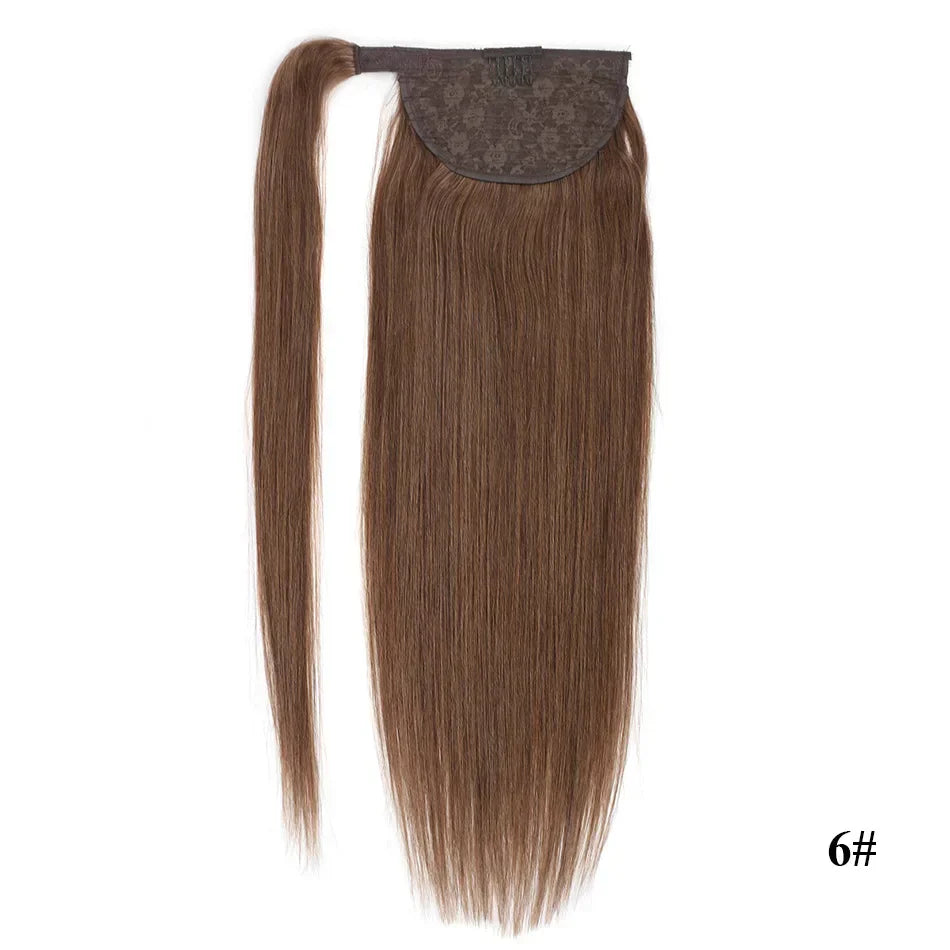 Straight Human Hair Ponytail Wrap Around Horsetail Clips-In