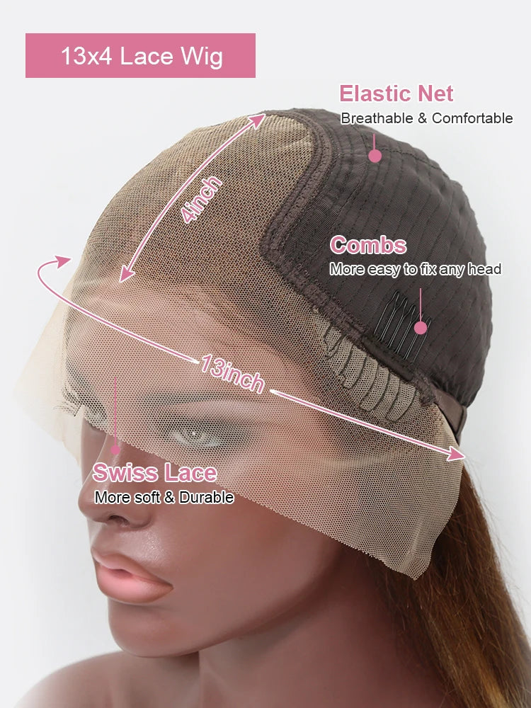 Highlight Wig Human Hair Brazilian Brown Colored 13X4