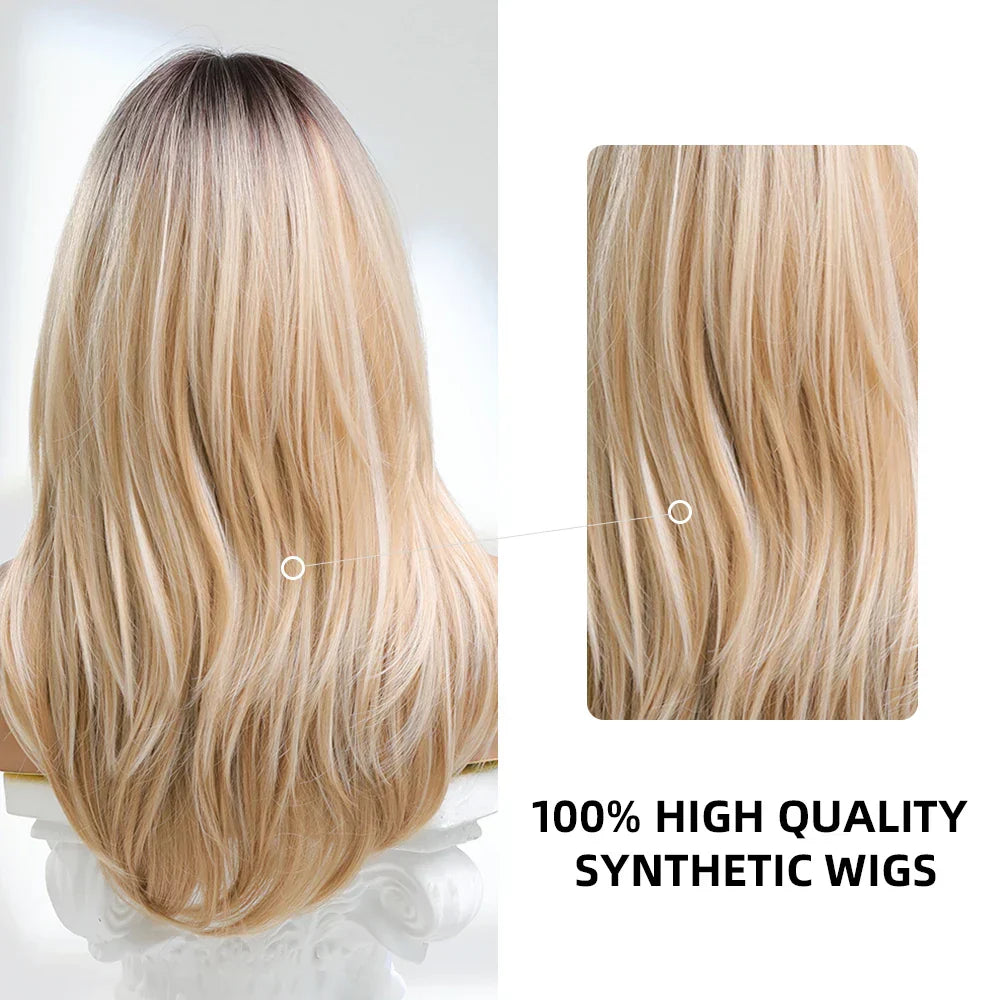 Layered Synthetic Wigs Black Blonde Ombre Highlight White