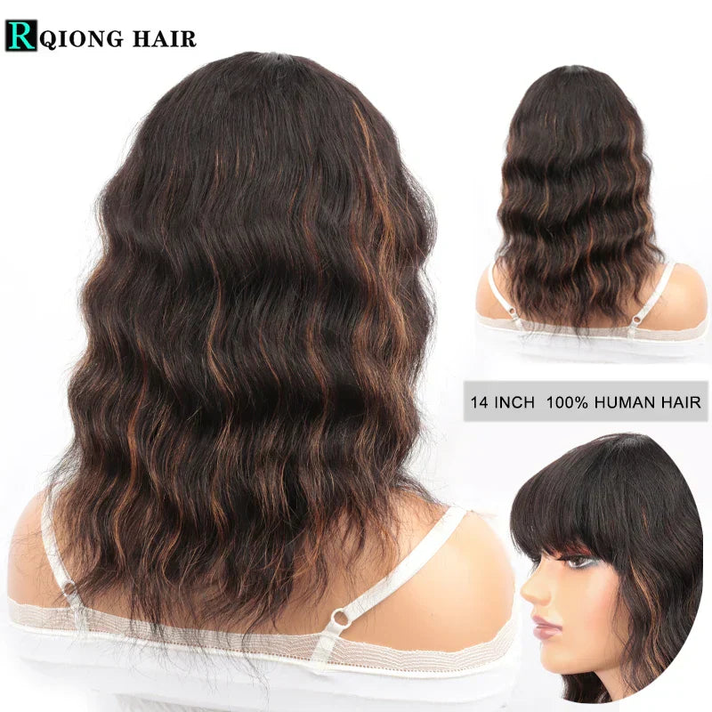 Wet And Wavy Bob Wigs With Bangs Ombre