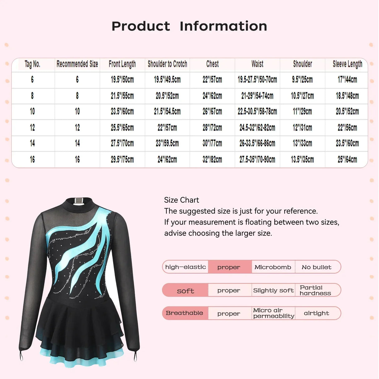 Figure Ice Skating Dress Kids Girls Long Sleeve