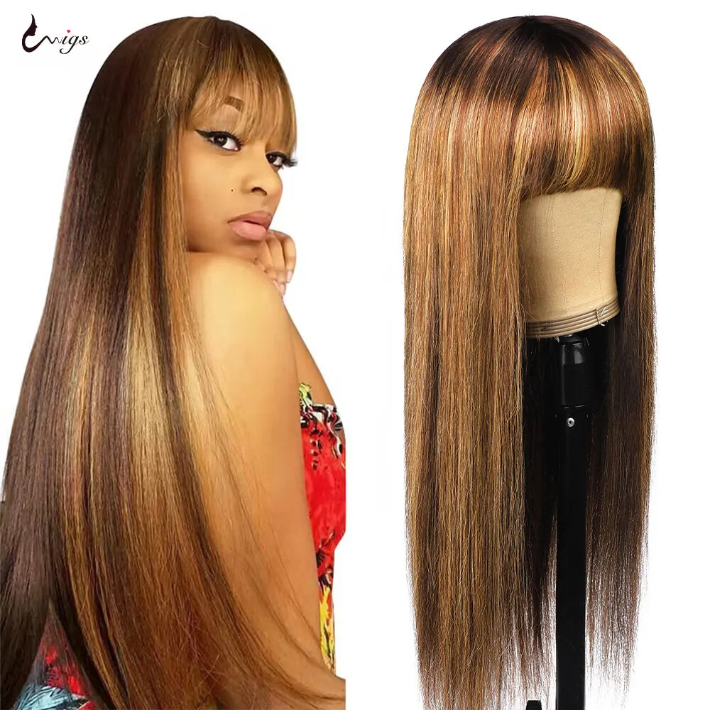 Uwigs Highlight Wig Human Hair Wigs With Bangs