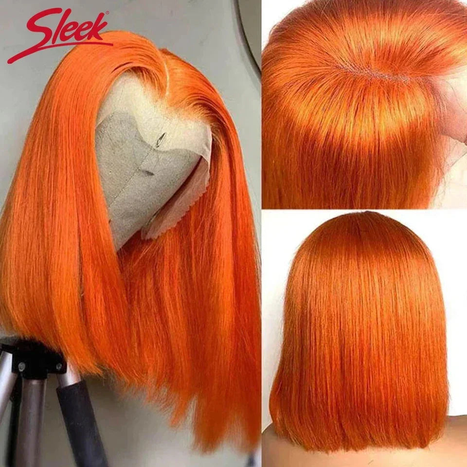Sleek Ginger Orange Lace Front Short Bob Wigs