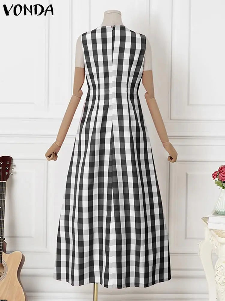 Vonda 5Xl Bohemian Plaid Sundress Summer Women Sexy