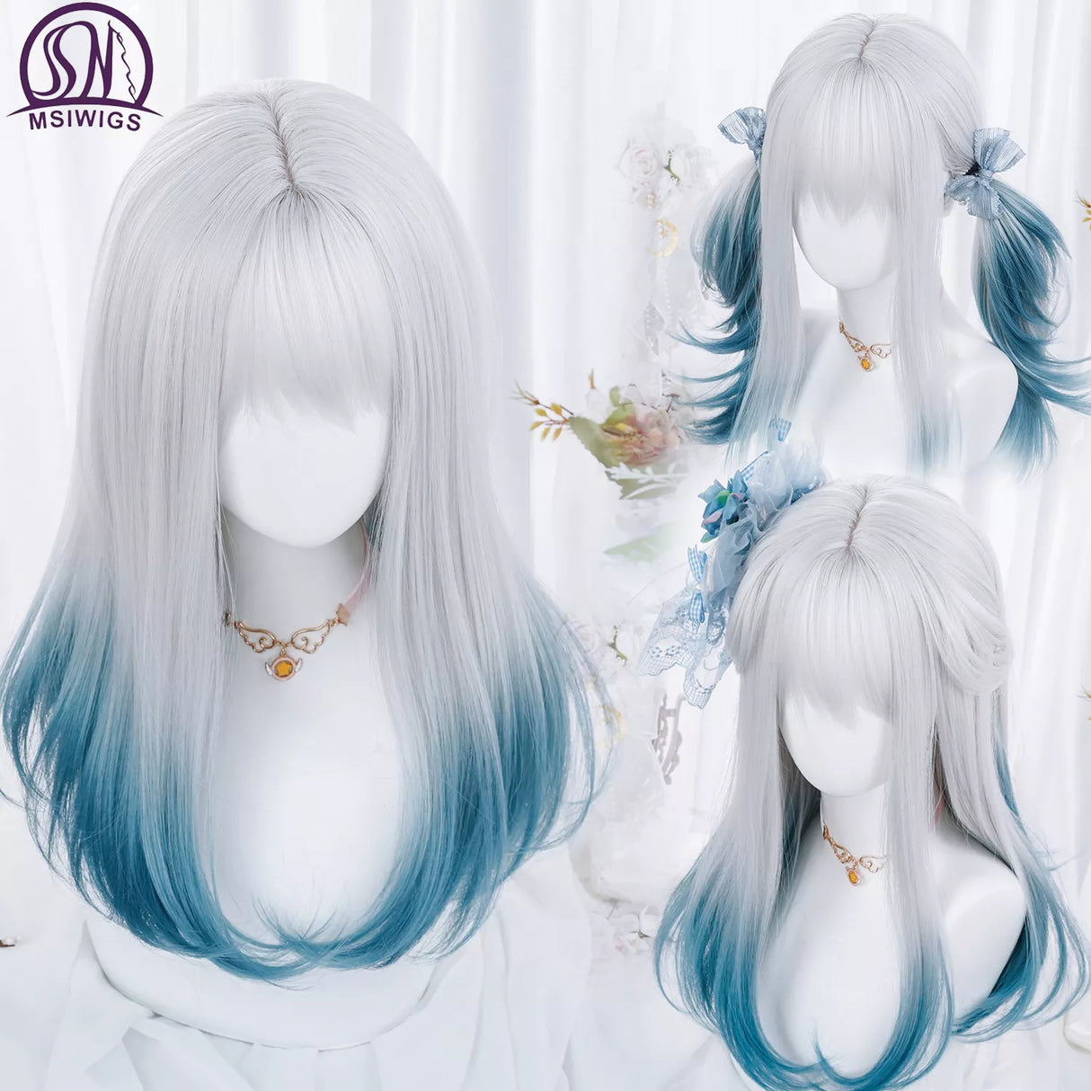 Msiwigs Women Synthetic Lolita Wig Long Straight Ombre