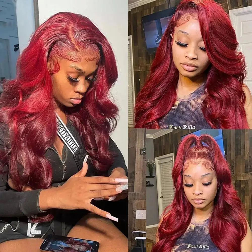 Body Wave Wig Burgundy 99J Lace Front Wig