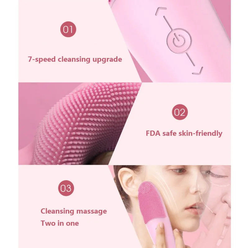 Silicone Face Washing Machine Ultrasonic Vibration Waterproof Facial