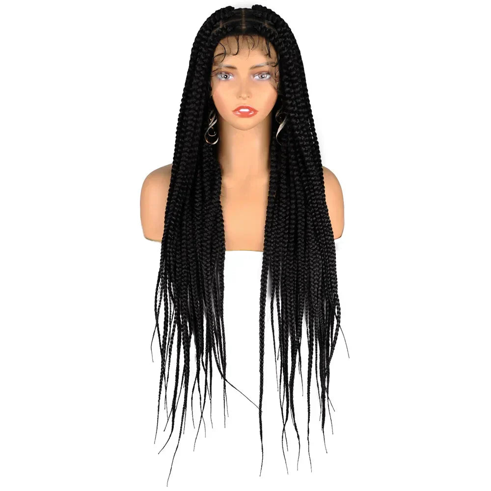 Full Lace Braided Wigs Synthetic Long Black
