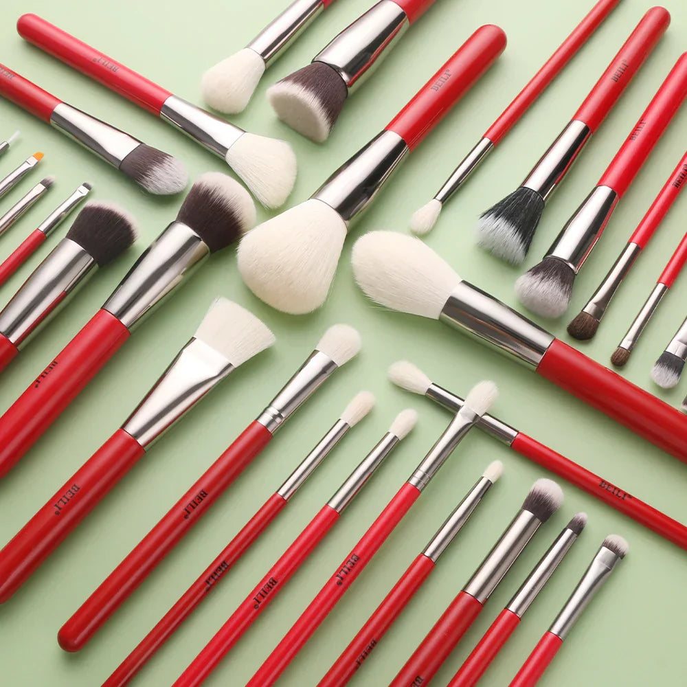 Beili Red Eye Makeup Brushes Professional Natural