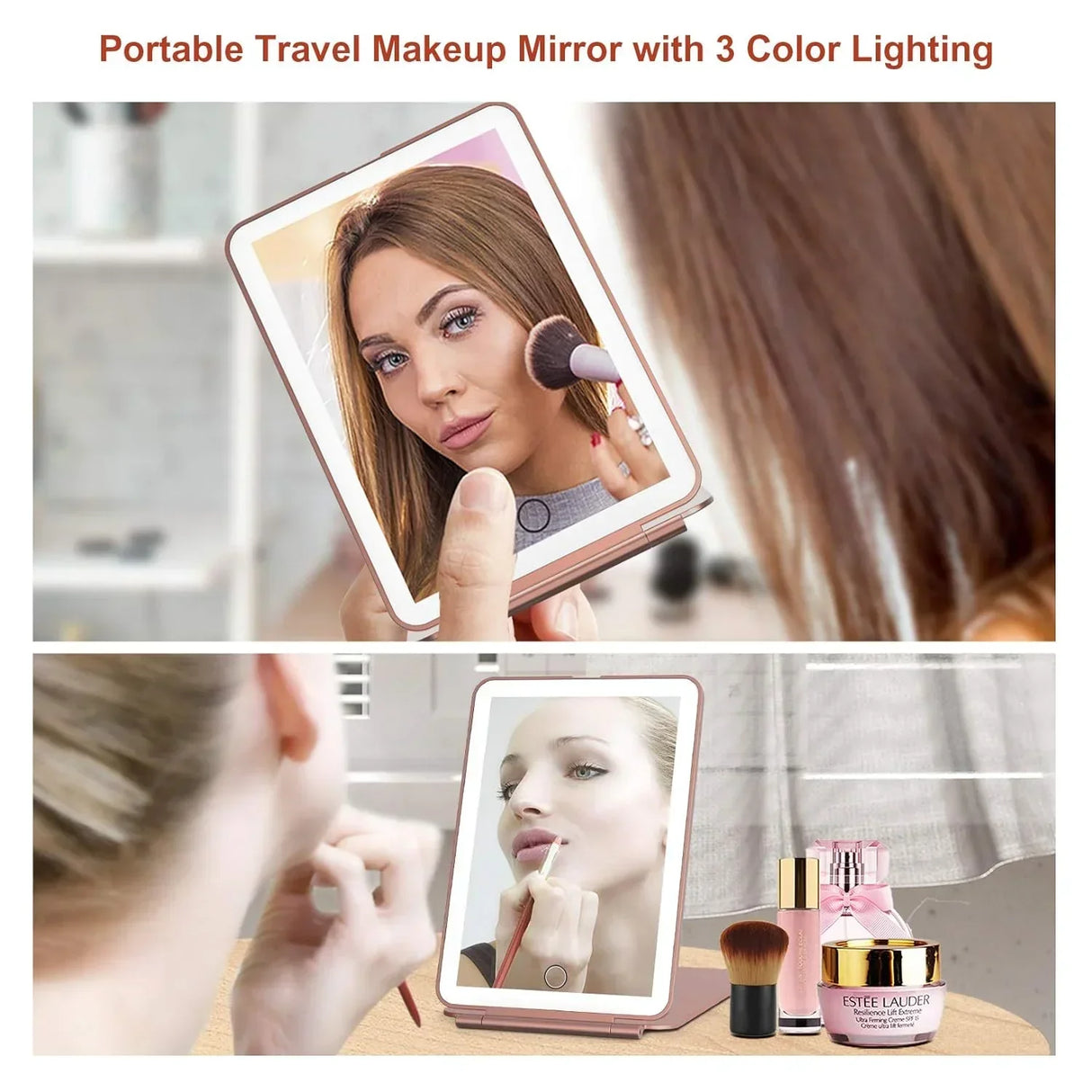 Led Foldable Travel Makeup Mirror Colors Light Modes