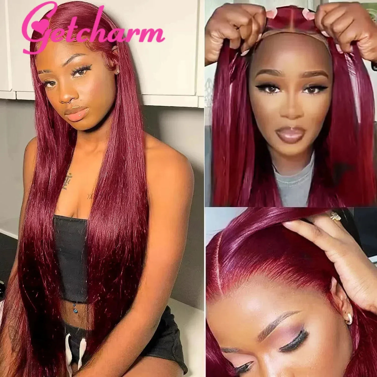 Burgundy Straight X Lace Front Human Hair