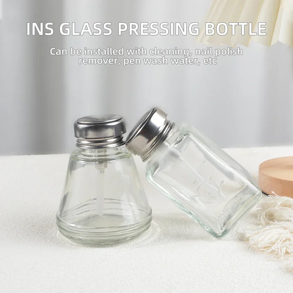 Nail Refillable Glass Bottles Empty Press Pump Dispenser