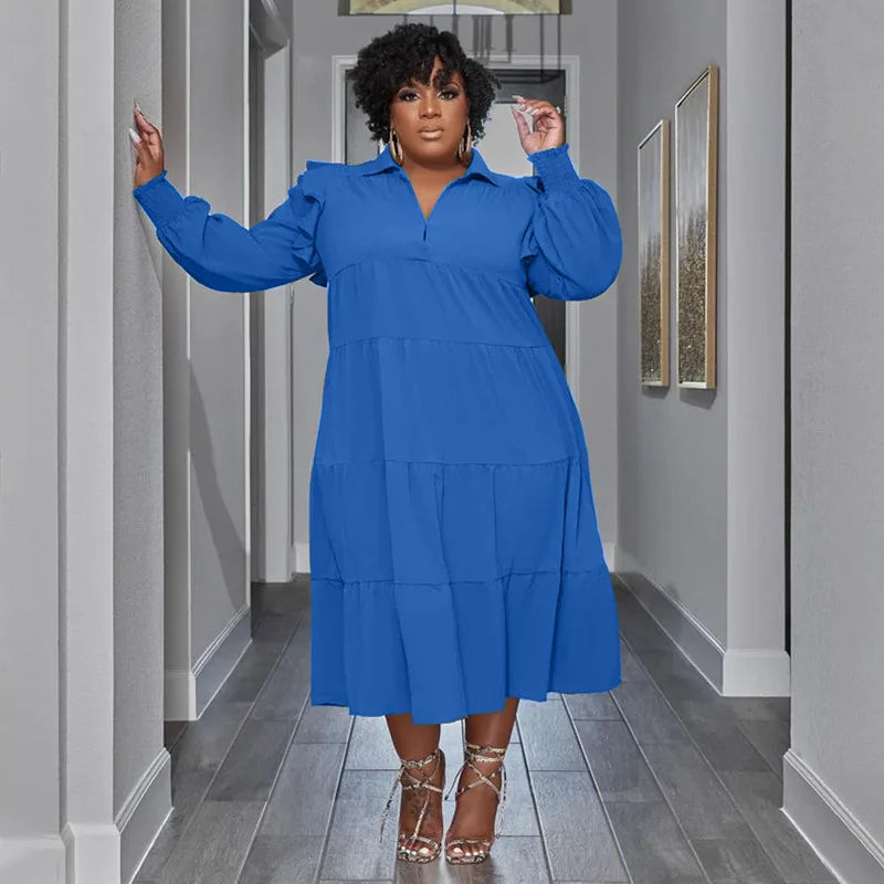 Yaya Vintage Women Long Sleeve Turn-Down Collar Long