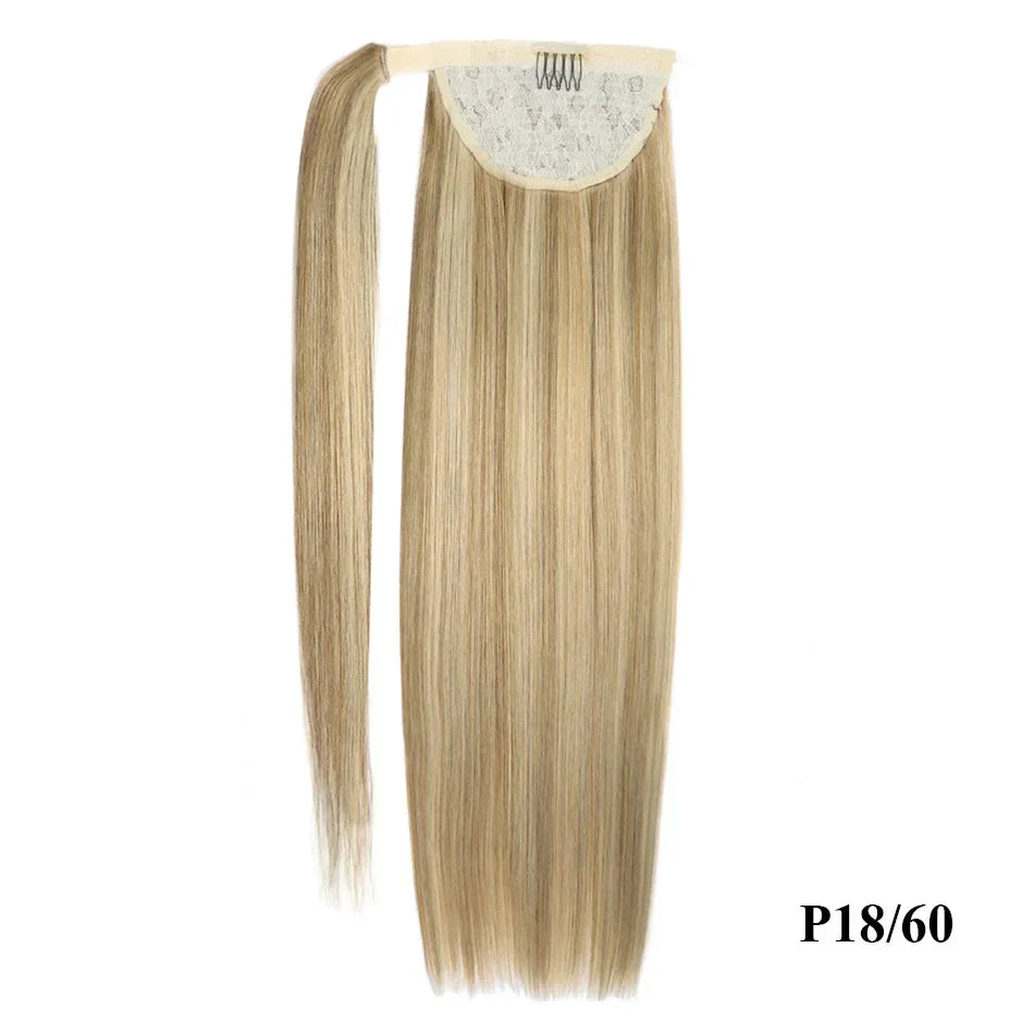 Straight Human Hair Ponytail Wrap Around Horsetail Clips-In