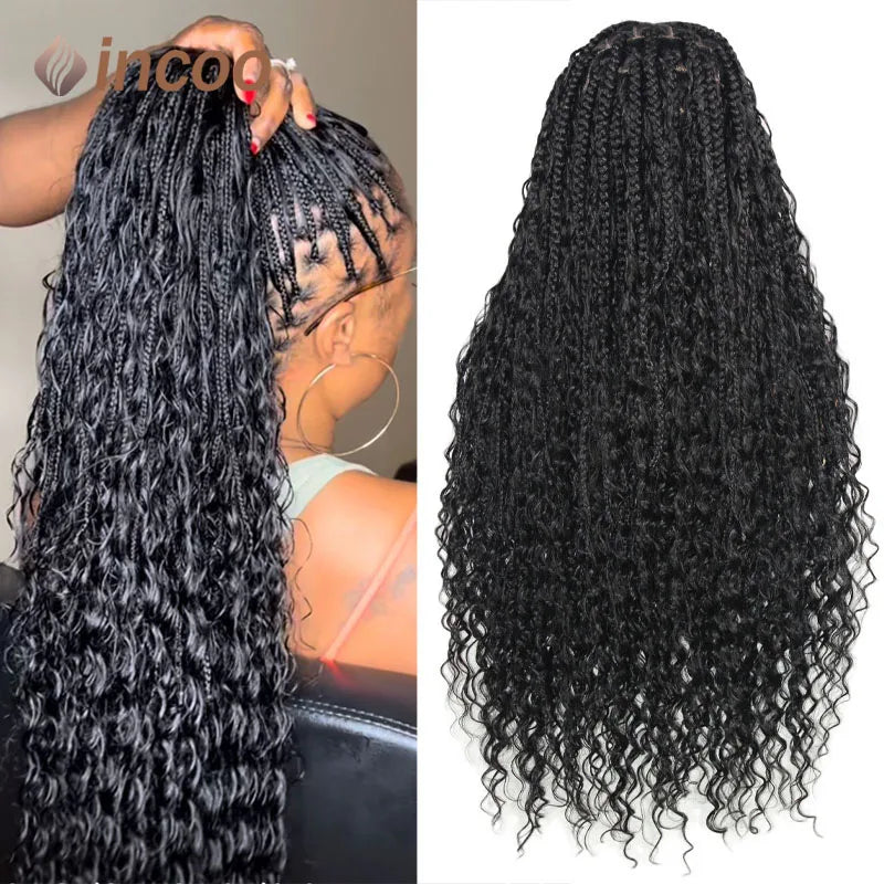Wig For Black Woman Knotless Goddess Locs With Curly Hair