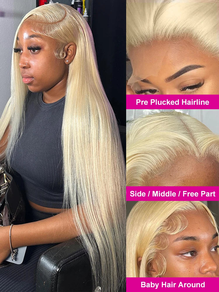 Straight  Blonde Lace Front Wig Human