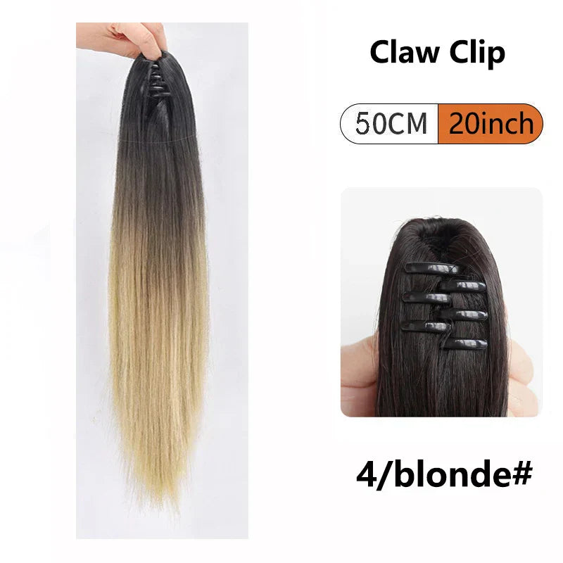 Ombre Color Straight Claw Clip On Ponytail Hair