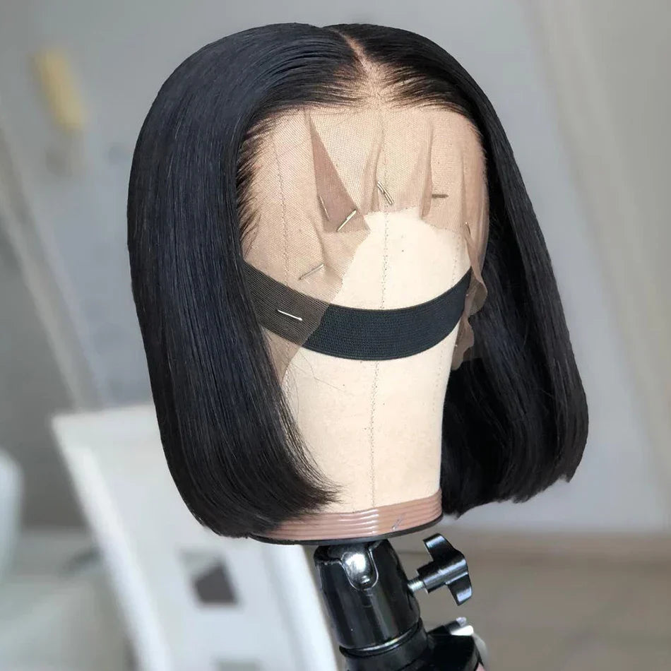 Short Bob Wigs Human Hair Transparent Lace Frontal