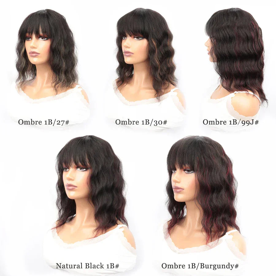 Wet And Wavy Bob Wigs With Bangs Ombre