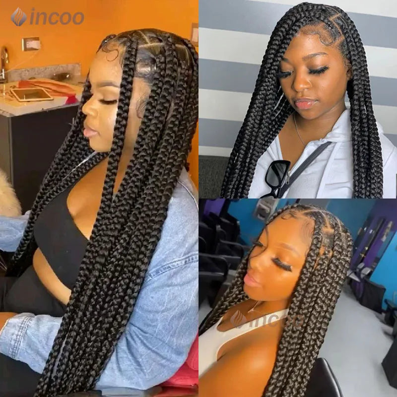 Full Lace Braided Wigs Synthetic Long Black